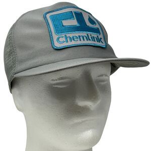 Vintage ChemLink Trucker Hat Baseball Cap 80s Made In USA Mesh Snapback Gray